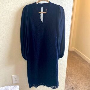 Vince Camuto Women’s Navy Mid Length Long Sleeve Lace dress
